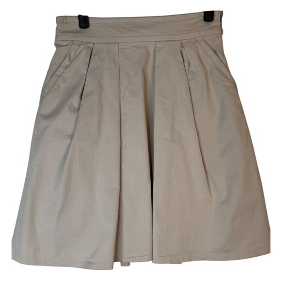 ZARA Size Small Beige Pleated A-Line Skirt S 98% Cotton 2% Elastane - Picture 12 of 13